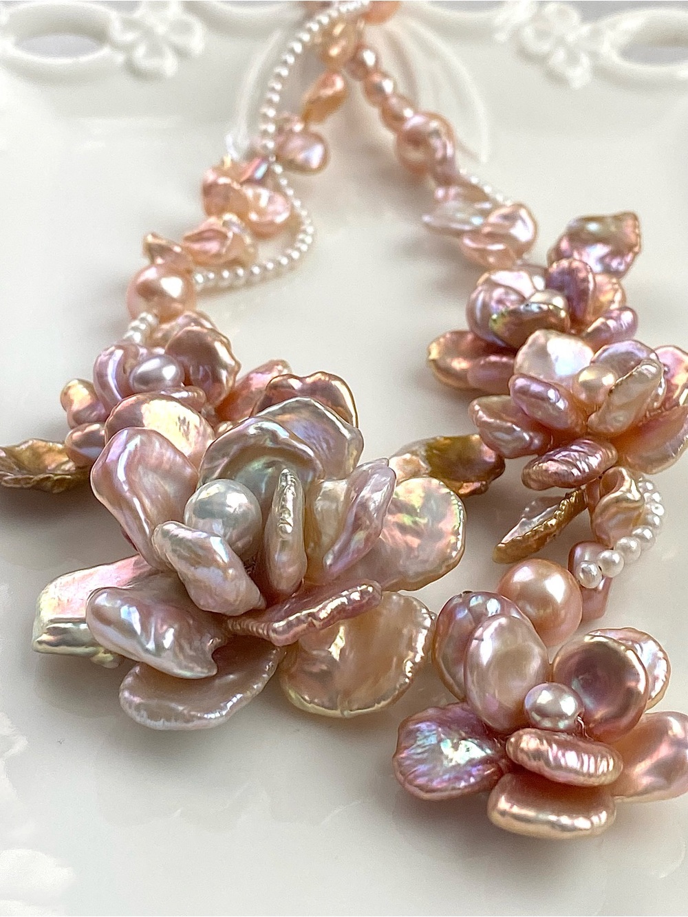 N314-Premium Sakura Pink Petal Pearl 5 Flowers With A Detachable Flower Pendant - Picture 4 of 15